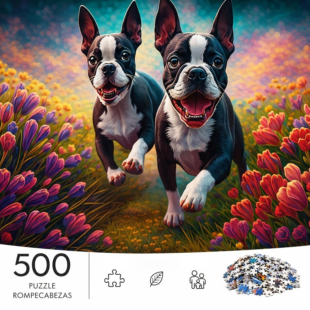 500pcs/Puzzle Game for Endurance And Logic Training - Exquisite Puzzle - (Boston Terrier Running in Flower Patch) Suitable for Living Room Decoration,