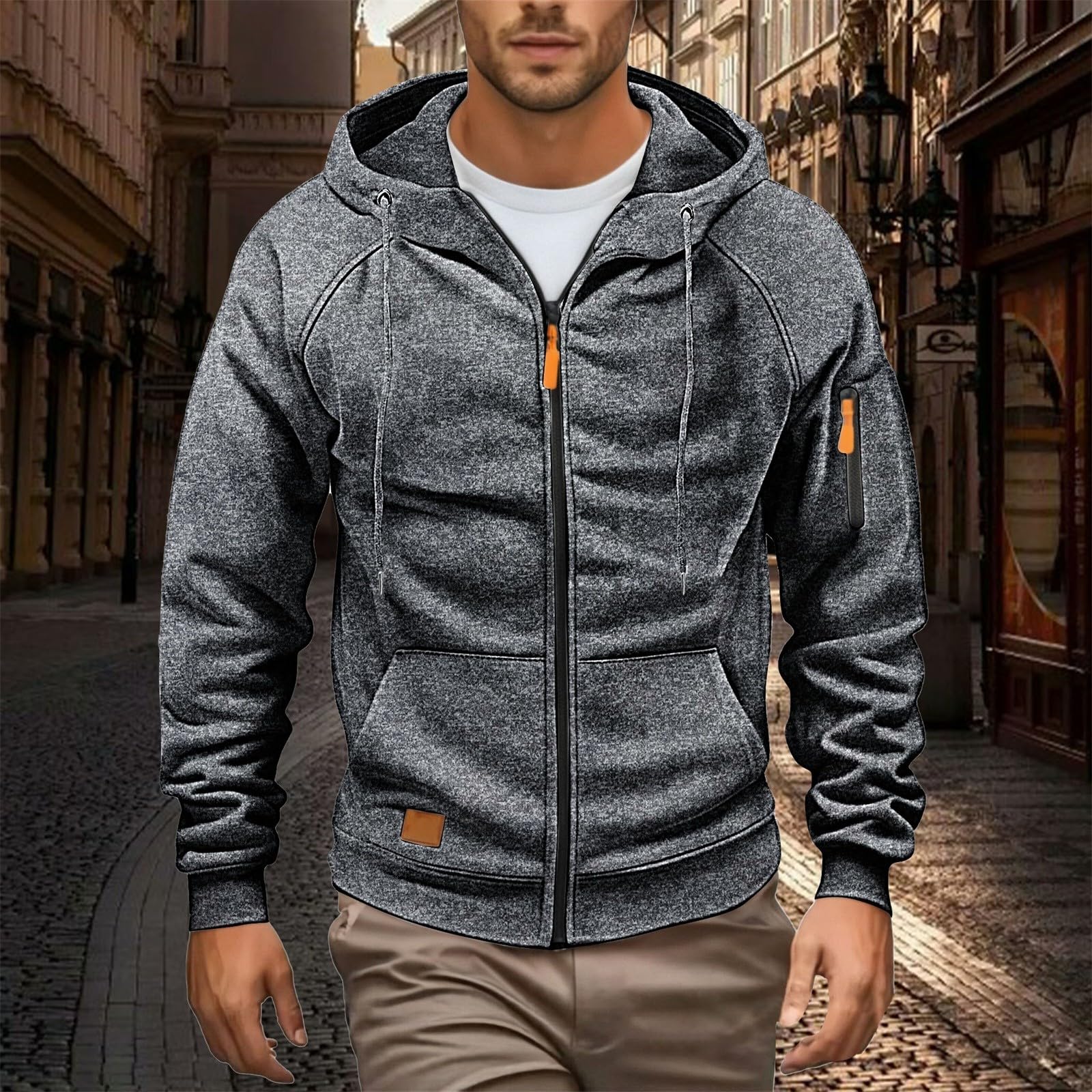 

Мужская флисовая куртка средней плотности на молнии, с длинным рукавом, удобная и уютная толстовка с капюшоном и карманами L