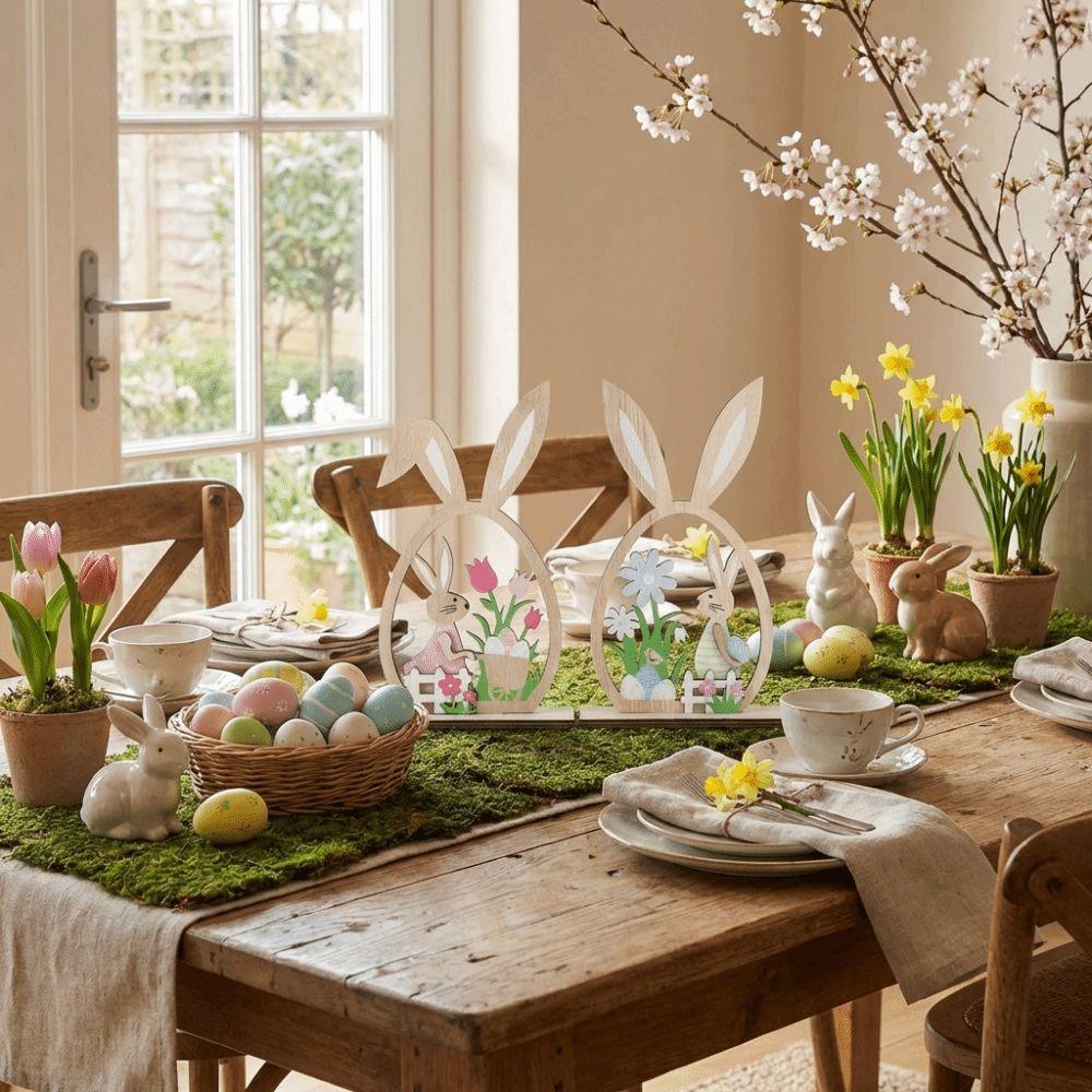 2Pcs Flower Easter Bunny Ornament Farmhouse Rustic Bunny Desktop Decorative  Spring Festival