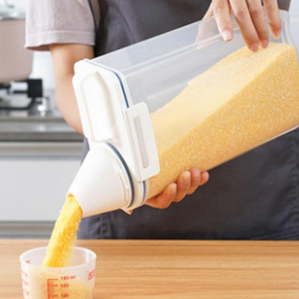 2PCS 2KG Rice Dispenser With Measuring Cup Food Storage Barrel  For Cat Food