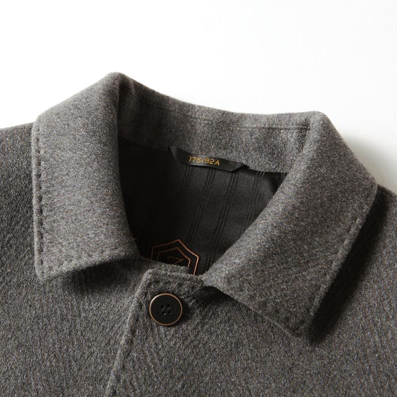 Herrenmantel Herbst und Winter Mittel und Lang Revers Woll-Trenchcoat Mittelalterlich Business Abnehmbare Gänsedaunen-Fütterung Doppelseitiger Tweedmantel