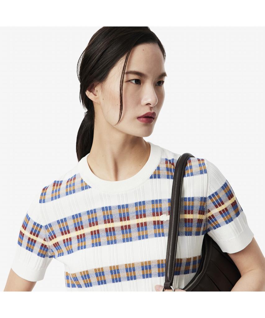 LACOSTE Women'S Pleated Rib Knit Short Sleeve Sweater Af7961-55N 6Qi