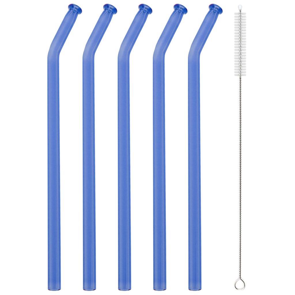 5pcs High Borosilicate Glass Straw Sets Reusable Bent Glass Straw Milk Tea Juice Cocktail Straw with Brush Party Bar Accessories