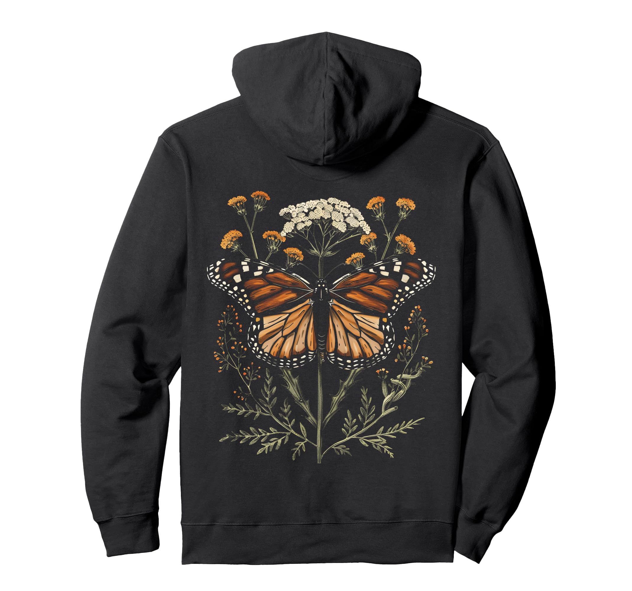 

Vintage Monarch Butterfly Cute Yarrow Flower Girl Plant Mom Hoodie чёрный