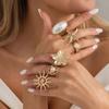 Salircon 6Pcs Vintage Gold Color Sun Flower Starfish Open Ring Set Women Trendy Inlay Imitation Pearl Joint Ring Charm Jewelry