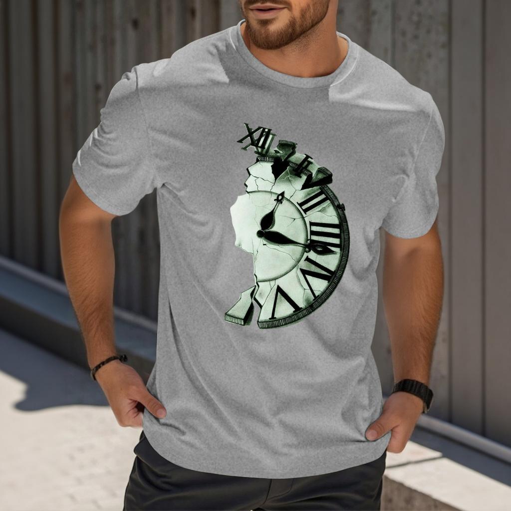 Men's Fashion Printed Round Neck Straight Shoulder Short Sleeve T-Shirt Top