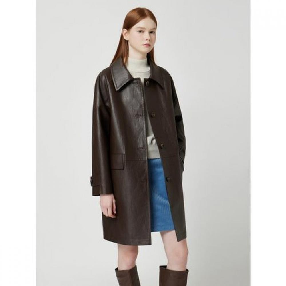 Cc Collect Fake Leather Stand Collar Long Jacket C254psf513