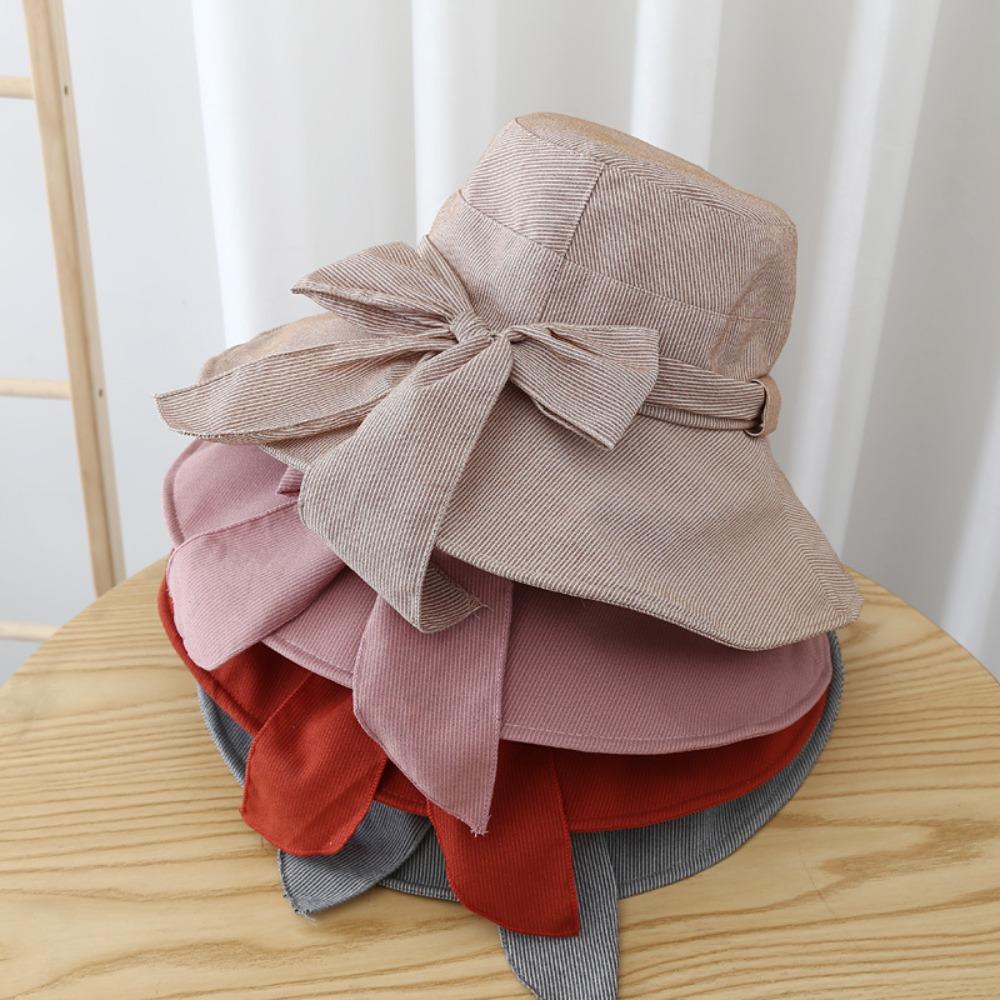 with Bowknot Bucket Hat Wide Brimmed Sunscreen Visor Cap Basin Hat Fishman Hat  Vacation