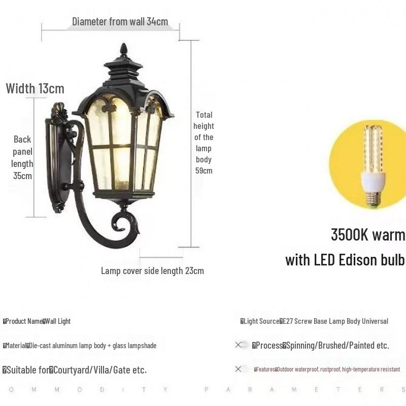 Solar European Antique Outdoor Wall Light for Balcony, Garden, Villa, Courtyard, and Corridor