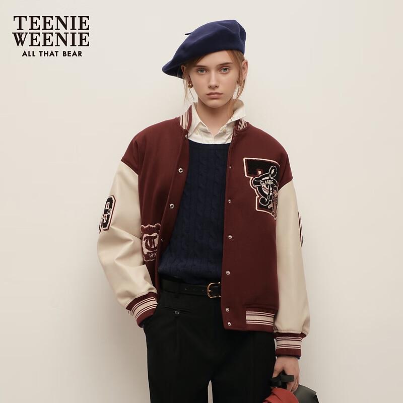 Teenie Weenie Women's Winter Patchwork Color Block Baseball Jacket