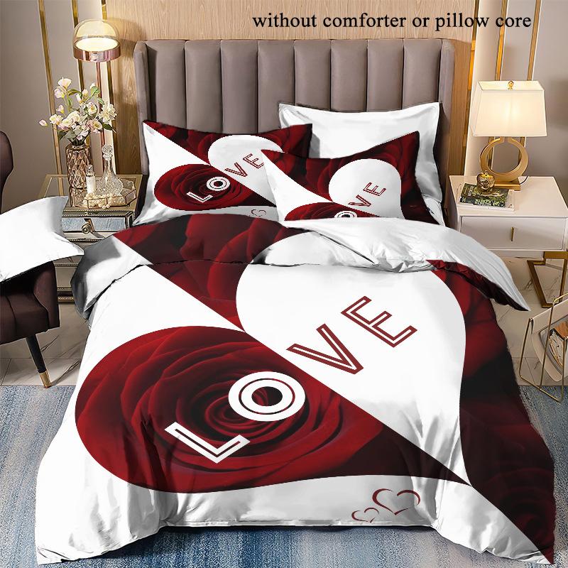 Valentine'S Day Love Rose 3D Digital Printing Sanded Bed Three-Piece Set Japan
