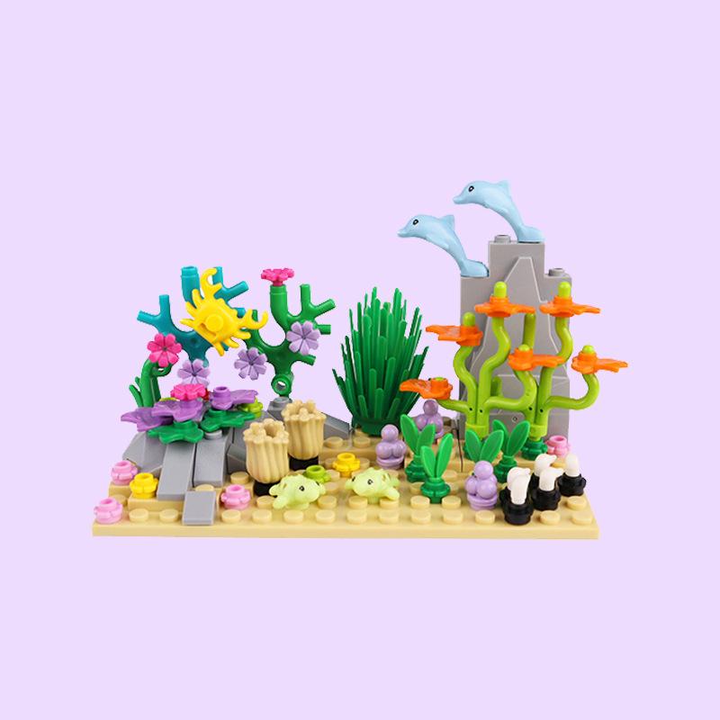 Zestaw Klocków Budowlanych Podwodny Świat - MOC Stworzenia Morskie z Żółwiami, Płaszczkami, Rybami, Ośmiornicą i Roślinami Wodnymi Zabawka DIY