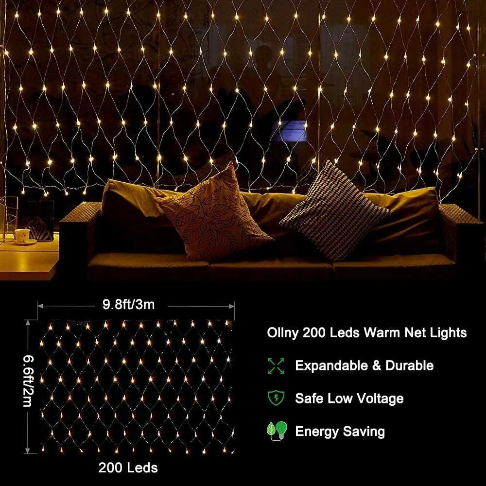1PC Net Lights Outdoor Mesh Lights 8 Modes  For Patio Wall Roof Balcony Christmas Outside Garden Twinkle Lights Outside Garden