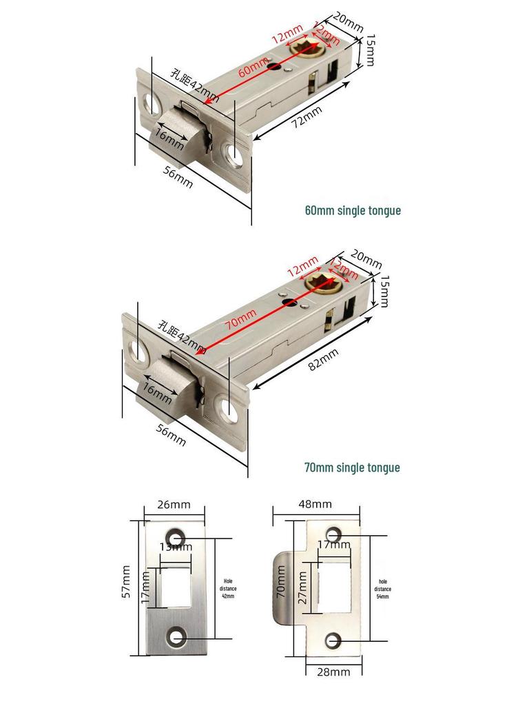 Cross 304 Stainless Steel American-Style Keyless Square Bathroom Door Lever Passage Lock