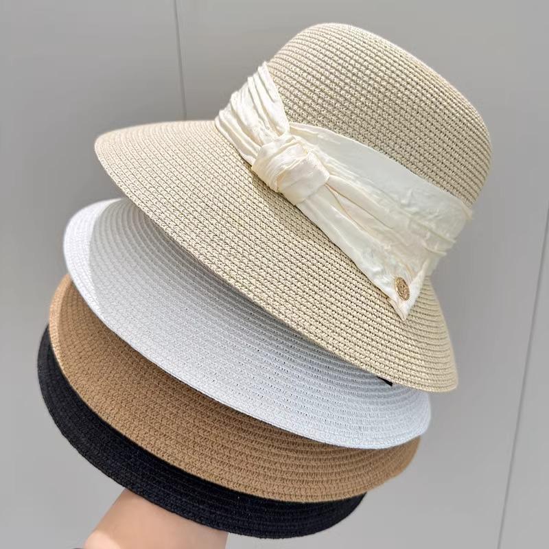 Hepburn Style Elegant Dome Bucket Hat Women's Summer Sunshade Sun Hat Straw Top Hat Fashion Straw Hat
