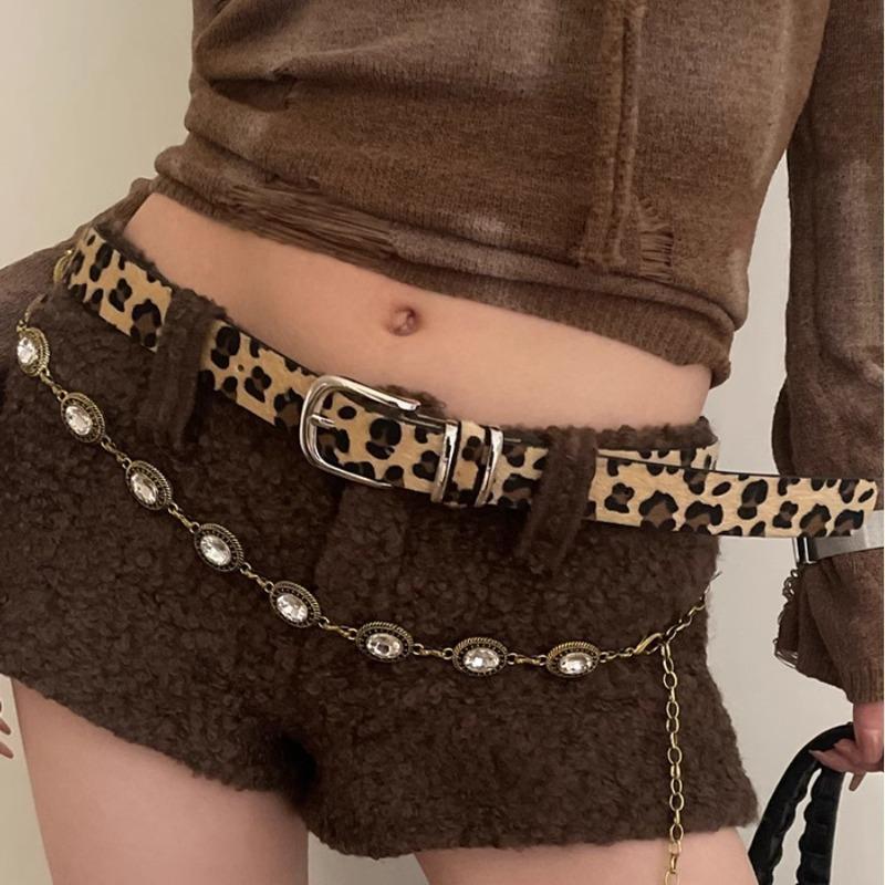 Modische Gürtel mit Leopardenmuster und Schlangenhaut für Damen, vielseitig einsetzbar, mit verstellbarer Schnalle, aus weichem PU-Leder, lässige Jeans-Dekoration