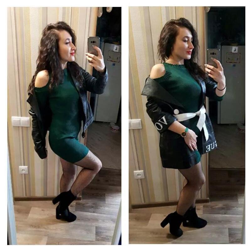 Schulterfreies, langärmliges Strickkleid für Damen, sexy und eng anliegender Strickpullover, Hüftwickel-Unterziehpullover, ausgehöhlt, mittellang