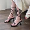 Fashion Strappy Roman Stiletto Sandals Spring Summer New Square Toe Open Toe Slim Strap Cross Strap Anti-Slip Wear-Resistant High Heels