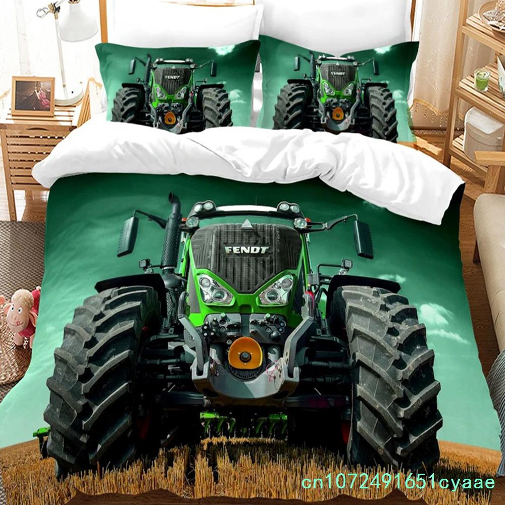 Boys Tractor Printed Bedding Set Men Construction Cars Pattern Comforter Cover For Kids Heavy Machinery Vehicles Duvet Cover