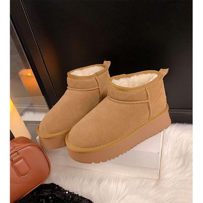 Thick-soled Snow Boots Women's New Winter Fur Integrated Thickened Warm Cotton Shoes Casual Versatile Leather Short Boots