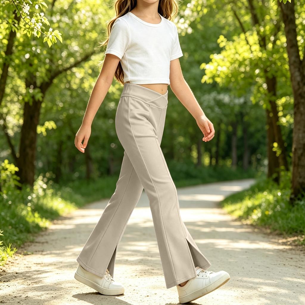 Kids High Waist Flare Pants with Pockets, Color Stretch Casual Yoga Dance Pants, Elastic Waist Activewear for Girls Boys Running and Fitness