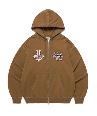 Cavish Damaged Applique Zip Up Hoodie Brown(Cv2Efum481A)