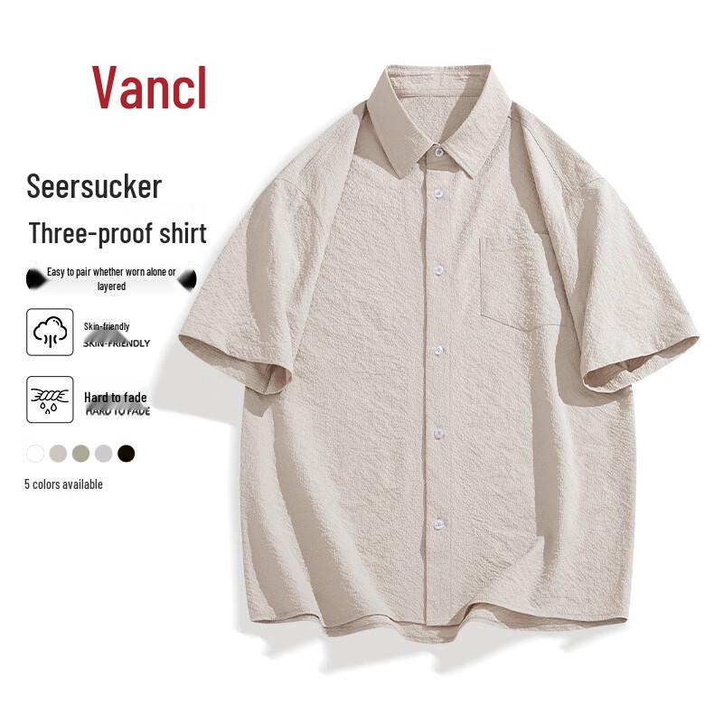 VANCL Men s Japanese Textured 3-Proof Short Sleeve Casual Shirt XL овсяный