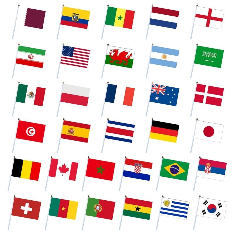 50Pieces Hand Flag for Soccer & Football Fans Cheering Swing Flag Party Events Celebration National Flag Signal for Bann