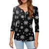 Women's Fashion Casual Christmas Tree Print V-Neck Decorative Button Three-Quarter Sleeve T-Shirt Top
