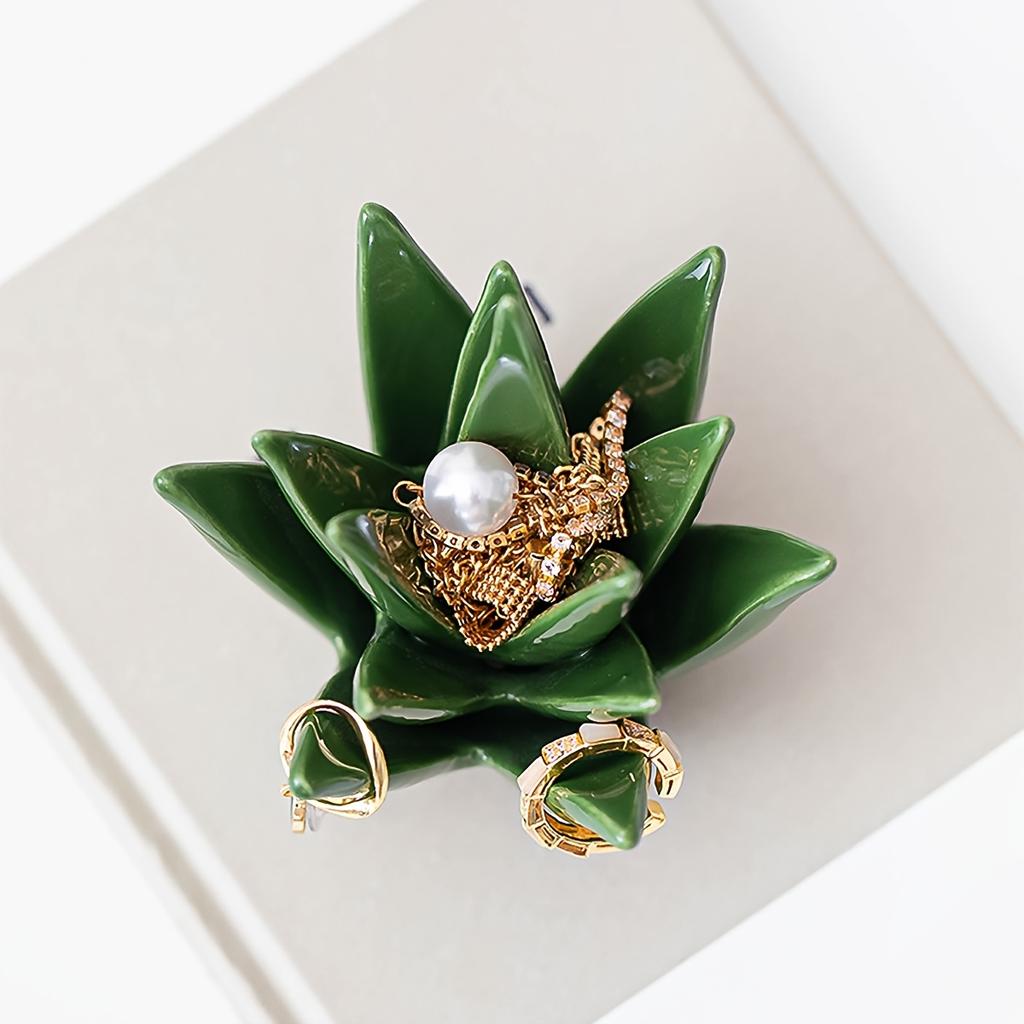 [Keramischer Kaktus Ringhalter] Grüner Keramischer Kaktus Ringhalter | Schmuckorganisator für Ringe, Ohrringe & Accessoires, Perfekt für Heim- und Büro-Schreibtischdeko