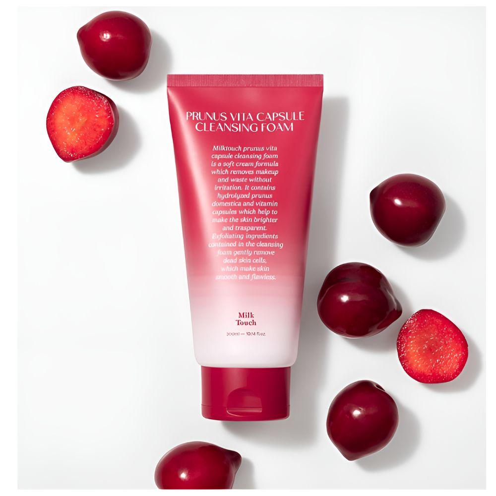 MILK TOUCH Plum Vita Capsule Cleansing Foam 300ml Brightening Deep Cleansing Hydrating Facial Wash