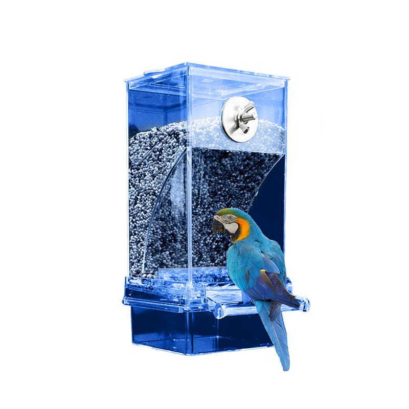 

Автоматическая кормушка для птиц без мусора, прозрачные акриловые кормушки для семян попугаев с жердочкой, контейнер для корма для волнистых попугайчиков, аксессуары для клетки синий