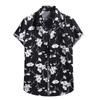 Men's Fashion Cotton Linen Print Short Sleeve Button Shirt Blouse Top