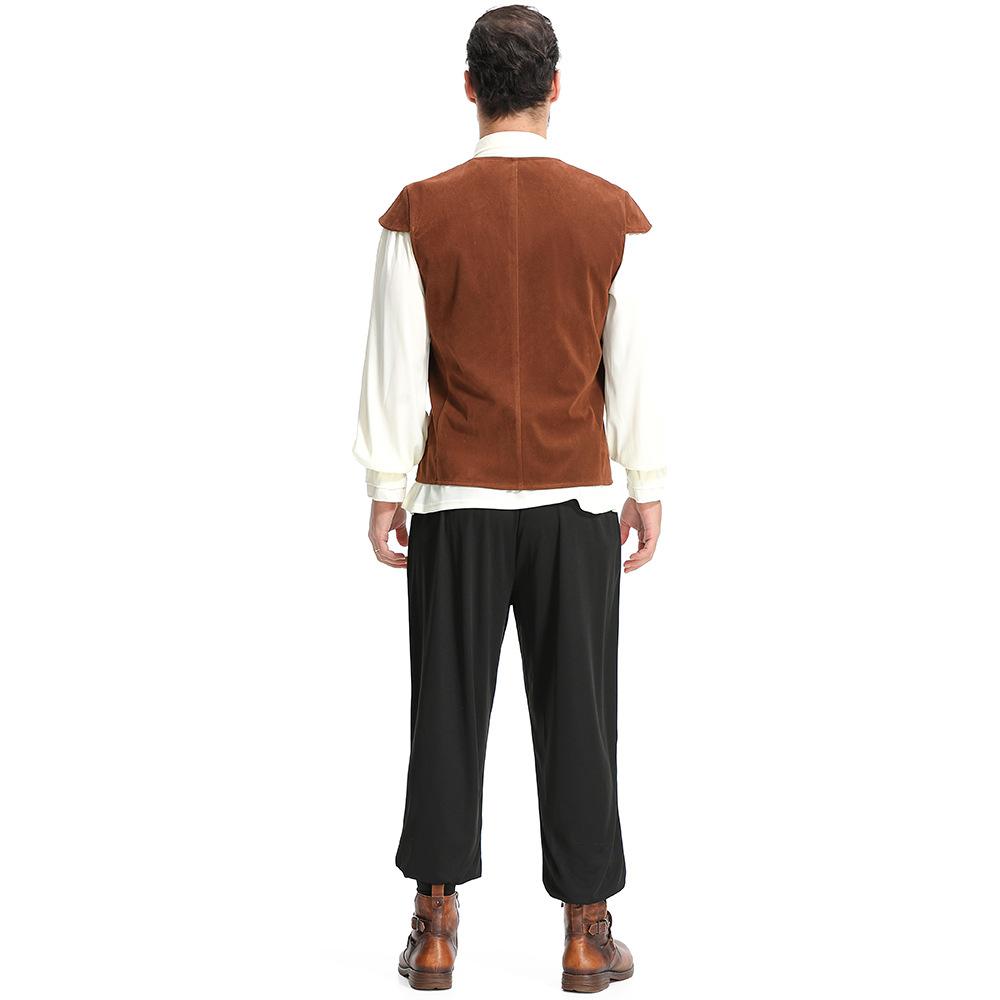 Adult Men Vampire Renaissance Pirate Knight Vest T Shirt Pants Set Halloween Cosplay Costumes Role Play Outfit