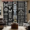African Geometric Print Curtains Black White Semi Transparent Polyester Window Drapes Design Set Of 2 Made With Rod Pocket