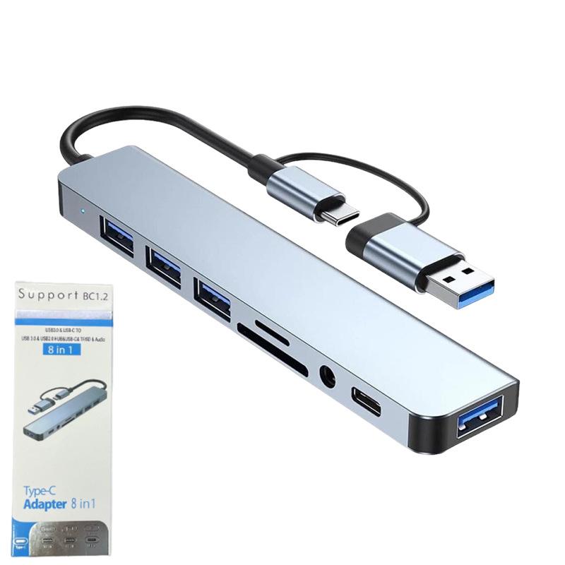 

Dual-Head 8-in-1 High-Speed Docking Hub & Card Reader for Laptops and Phones with Audio Splitter