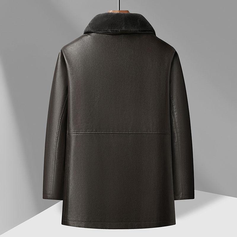 Кожаная куртка-пуховик мужская утолщенная съемная подкладка кожаная куртка средней длины — фото 3