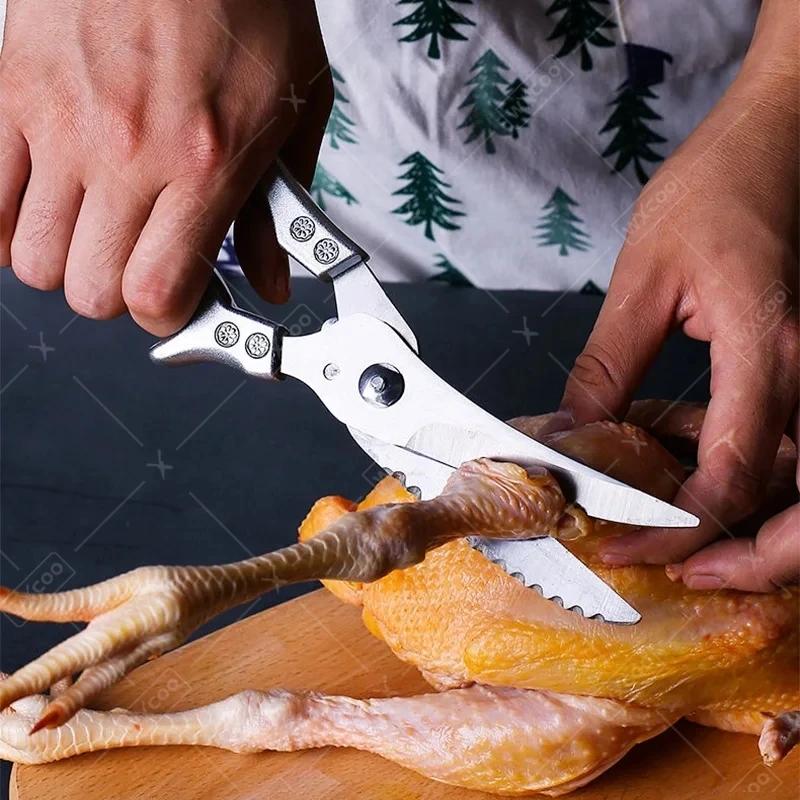 Stainless Steel Kitchen Scissors Multifunctional Food Roast Chef Shears Powerful Chicken Bone Scissors with Plastic Handle