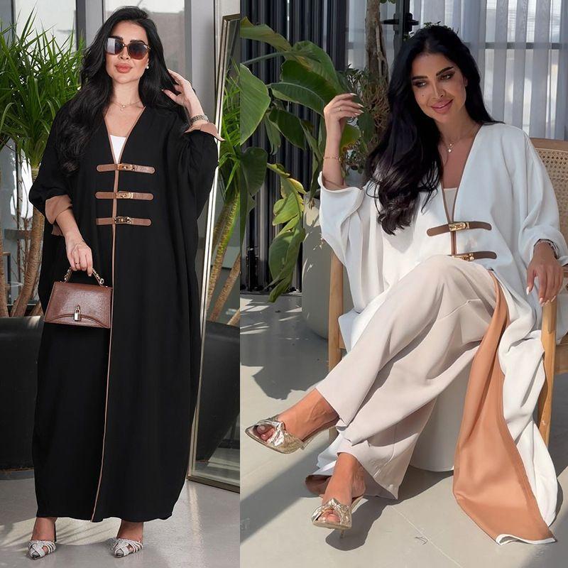 Indonesia Middle East Amazon Fashion Cardigan Leather Ring Turkey Colorblock Robe Outwear Arab Outwear Coat
