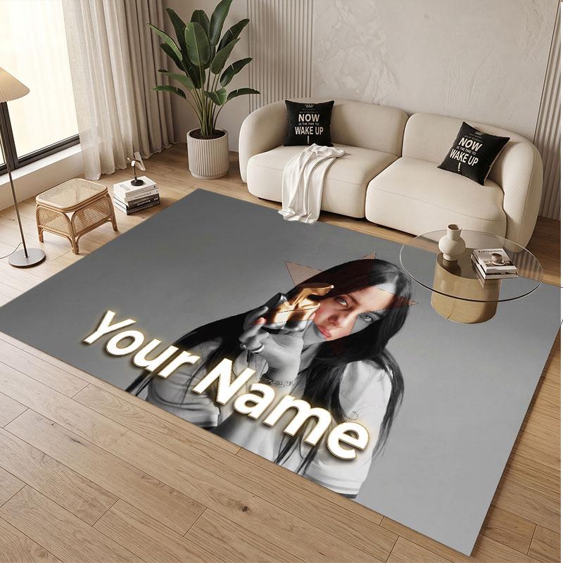 Custom Name Crystal Velvet Rug,Billie Eilish Comfortable Anti Slip Floor Mat For Room Decoration