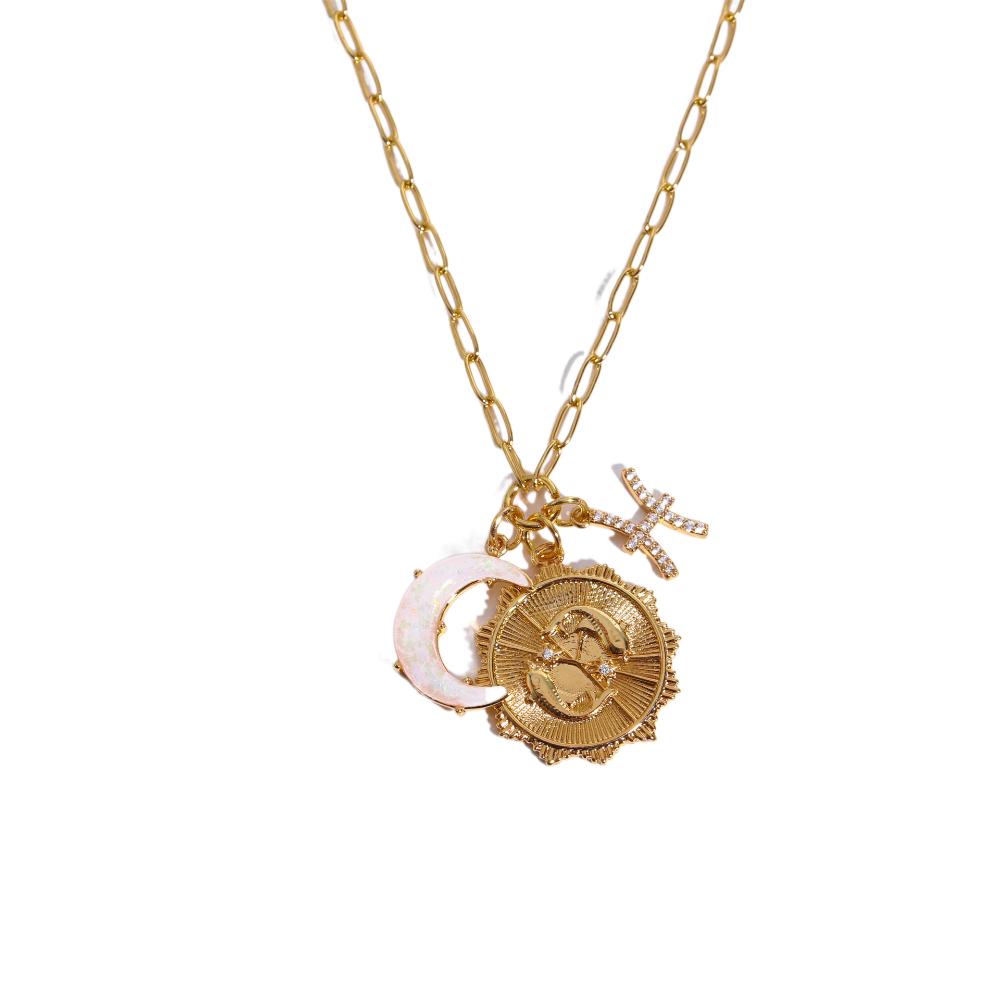 Crystal 12 Constellation Necklace Moon Sun Bohemian Golden Necklace Collarbone Chain Women  Girls