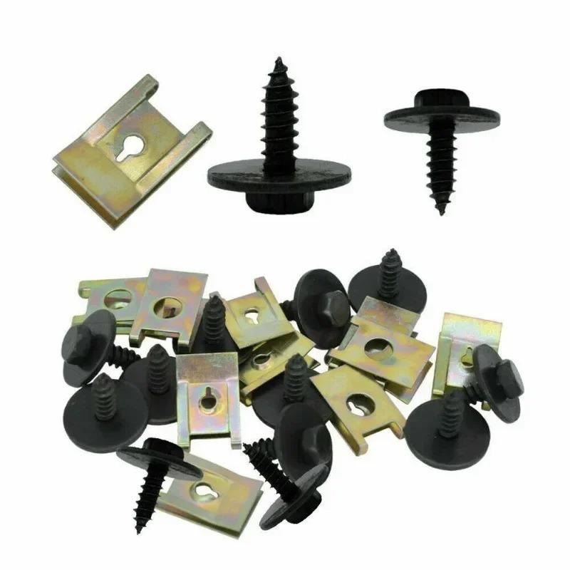 40 Pack Metal U Clips for Car Modification Screw Base Fasteners Fender Bumper Protection Trim Installation