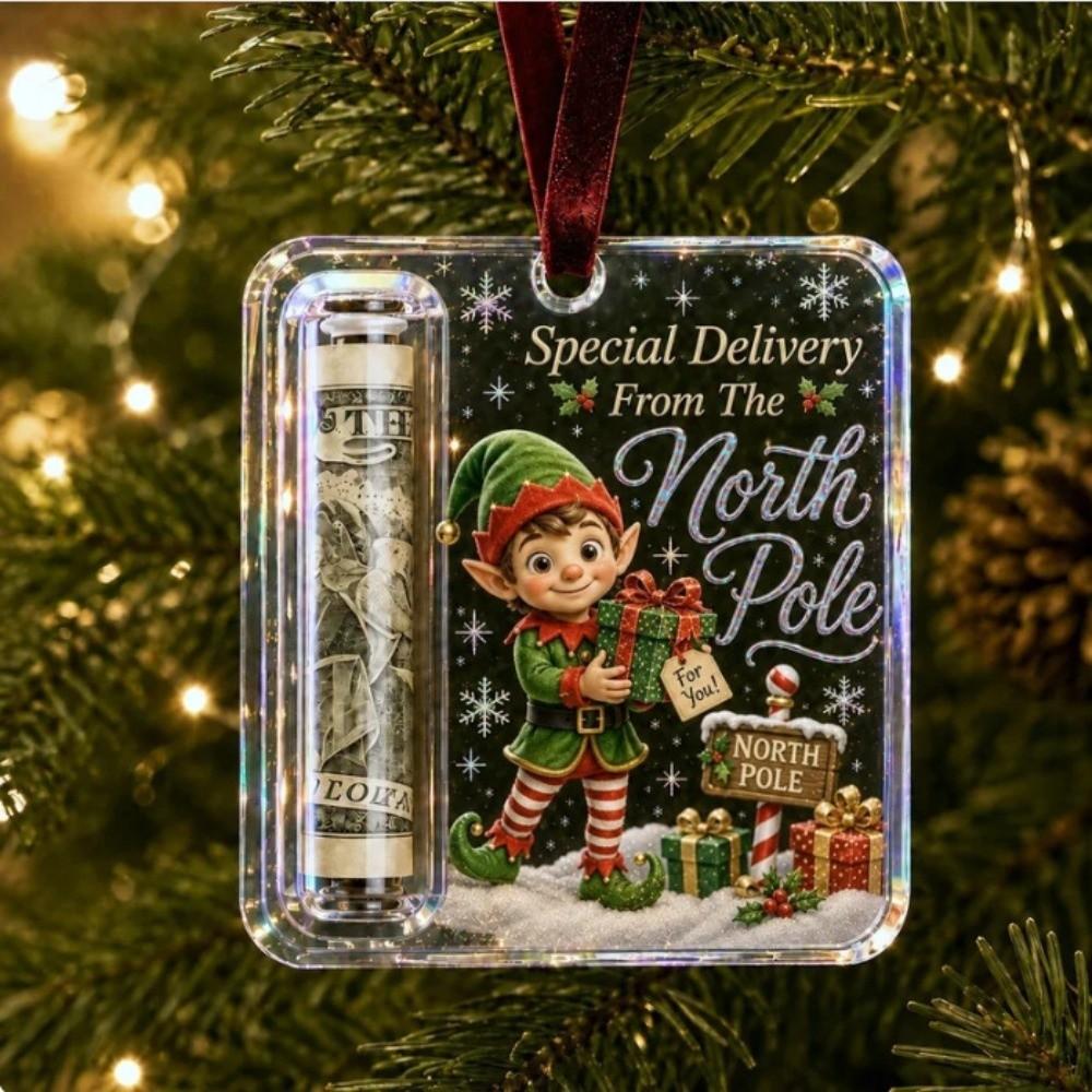 Hanging Christmas Cash Gift Ornament Acrylic Treat Holder Ornament  for Surprise Present