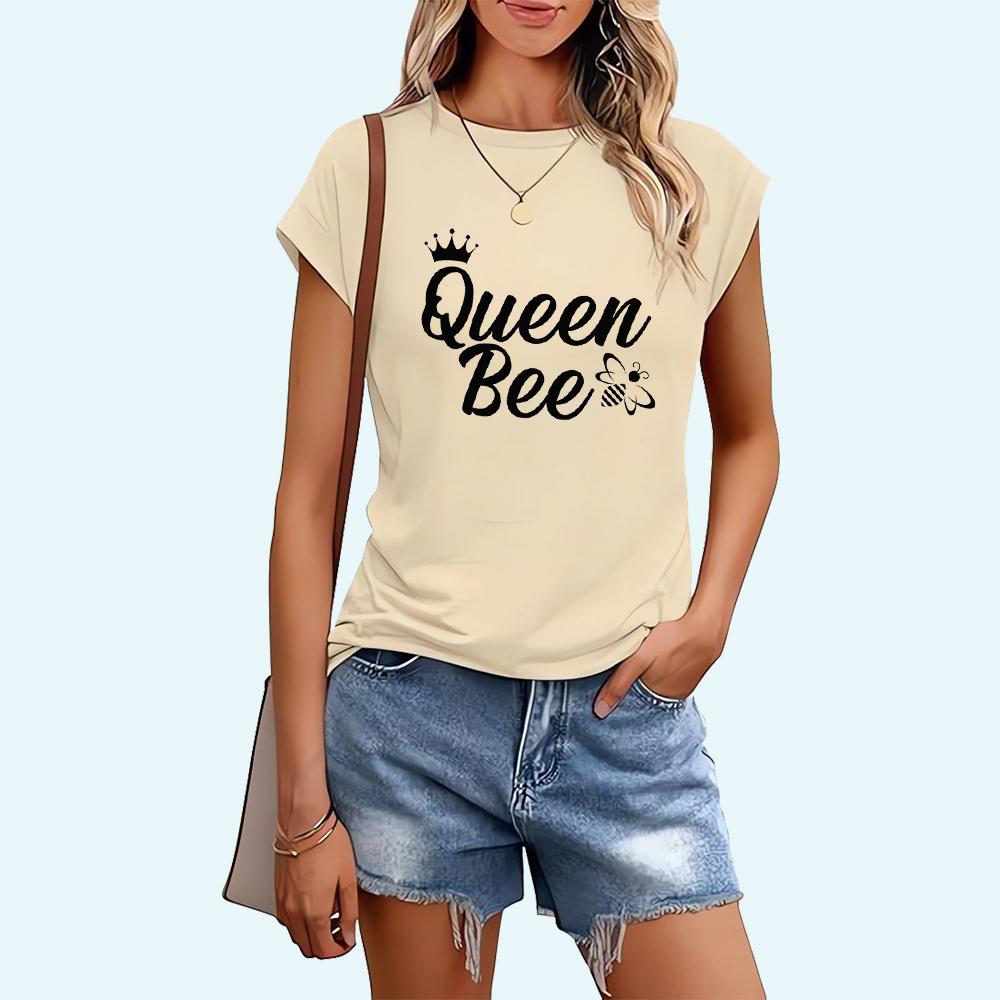 

Женская модная футболка с буквенным принтом, повседневная футболка с круглым воротником и коротким рукавом, весна-лето 2XL бежевый