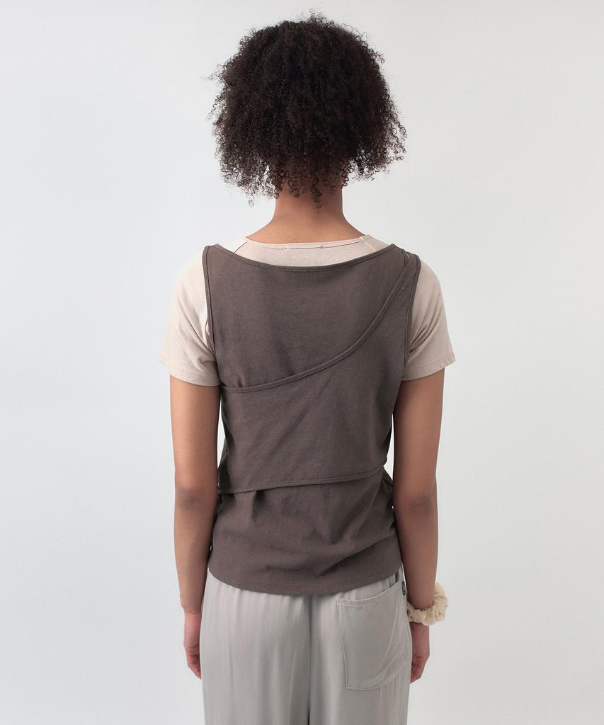 Simeteuligpeosenteu Cotton Linen Double Sleeveless / Brown