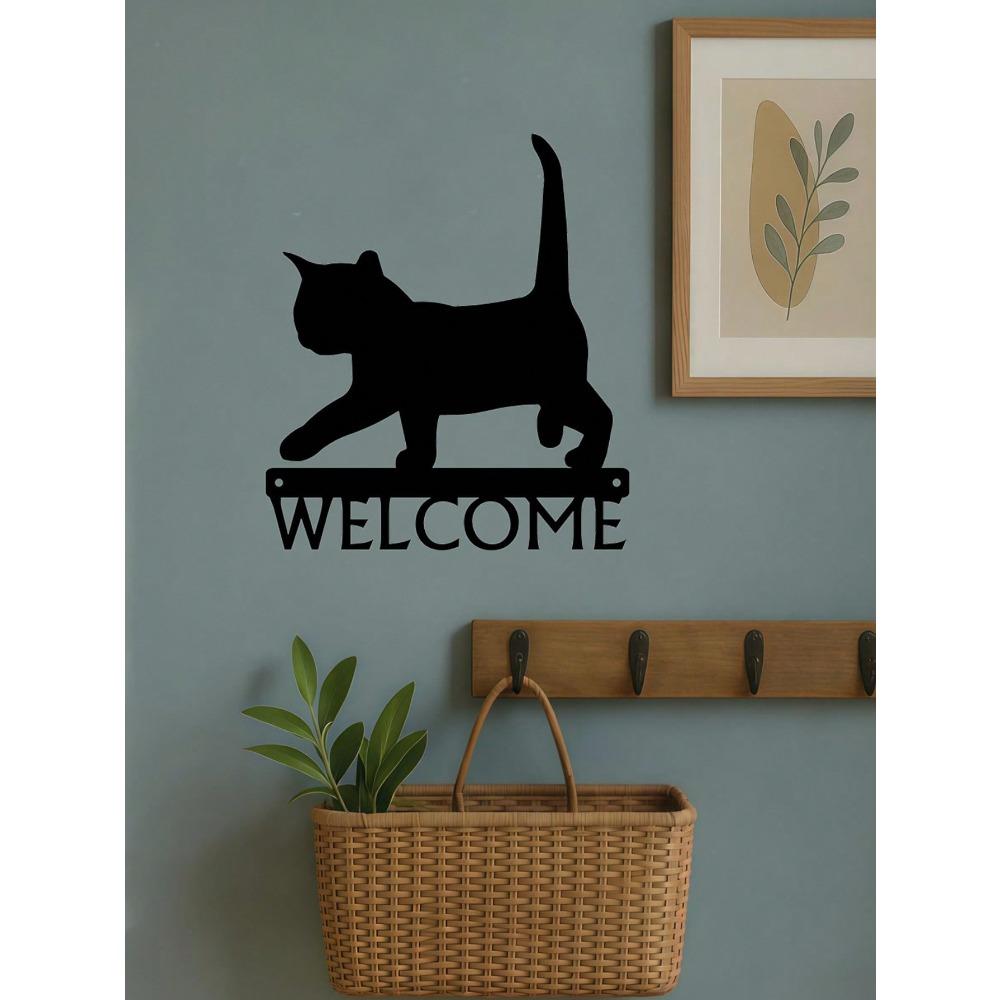 Black Cat Welcome Sign Metal Wall Art 12 Inch Rust Proof Home Decor Bathroom Waterproof Gift Modern