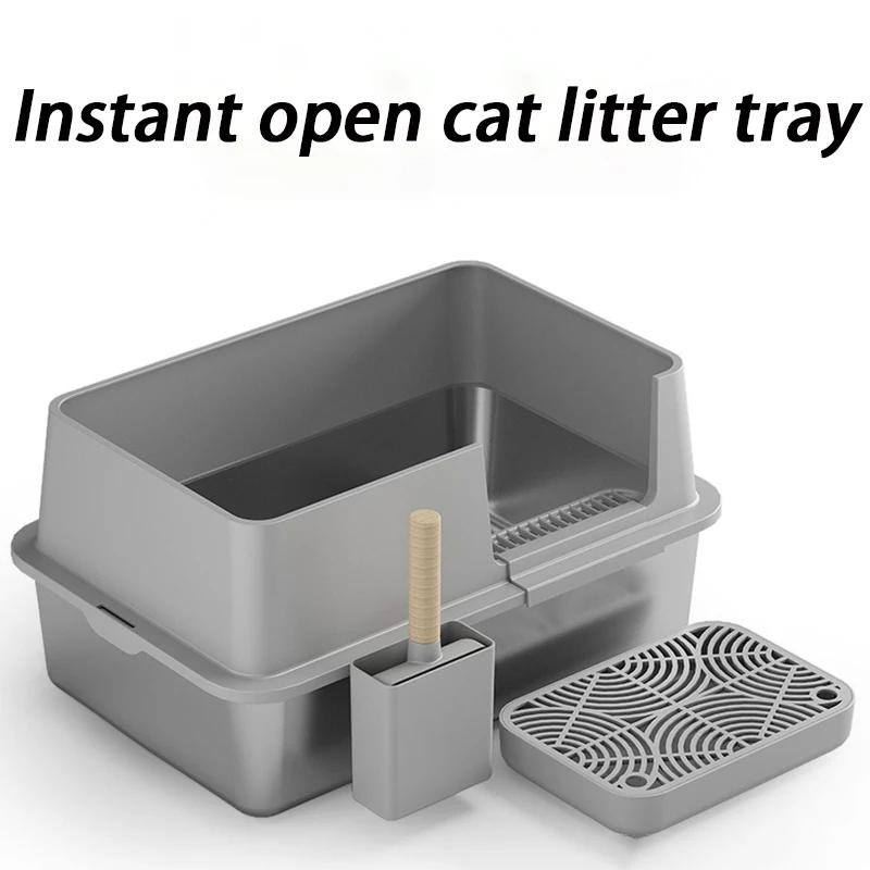Fully Enclosed Cat Litter Box Stainless Steel Large Size Cats Litter Boxes Top Entry Open Exit Cat Toilet Scoop Pet Supplies