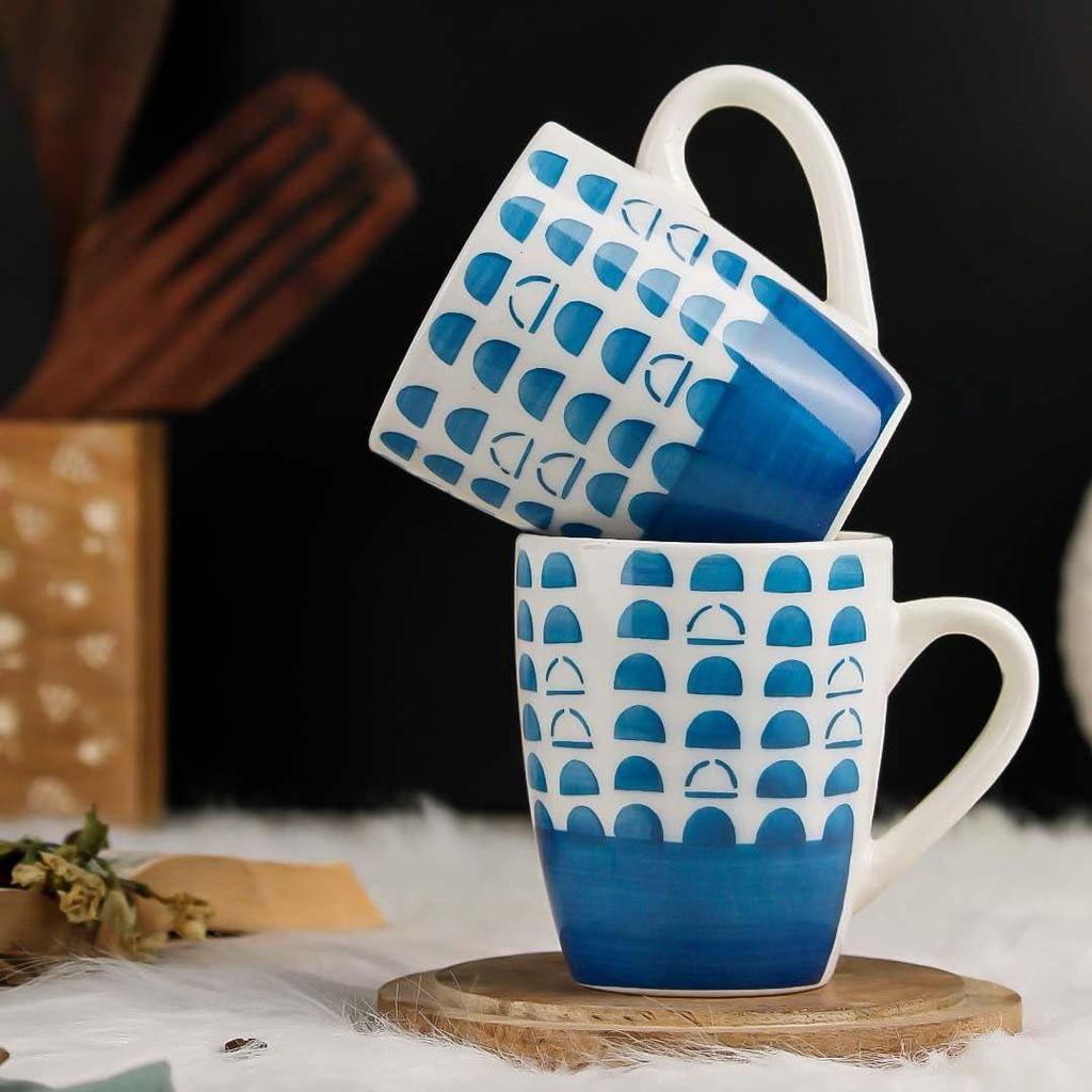 Sky Blue Dome Ceramic Coffee Mug Set of 2, 350 ML Microwave and Dishwasher Safe Tea/Milk Mug for Gift, Ideal for Home