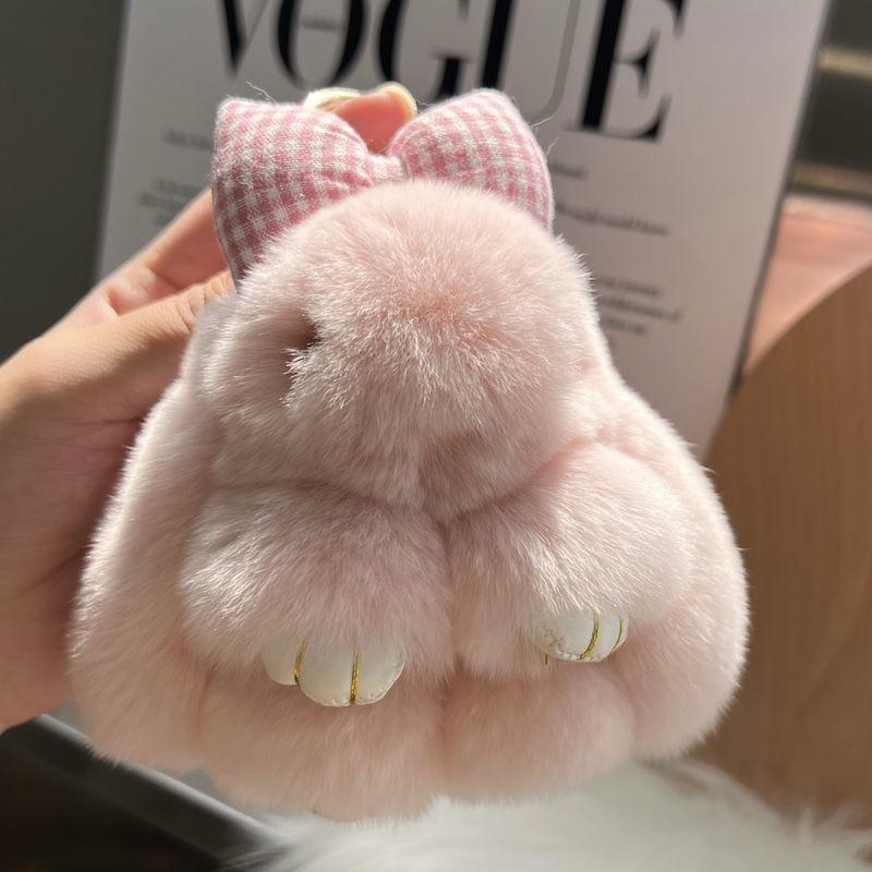 

Bunny Fur Rabbit Pendant Car Keychain Bag Hanging Plush Toy Gift Ornament Pink