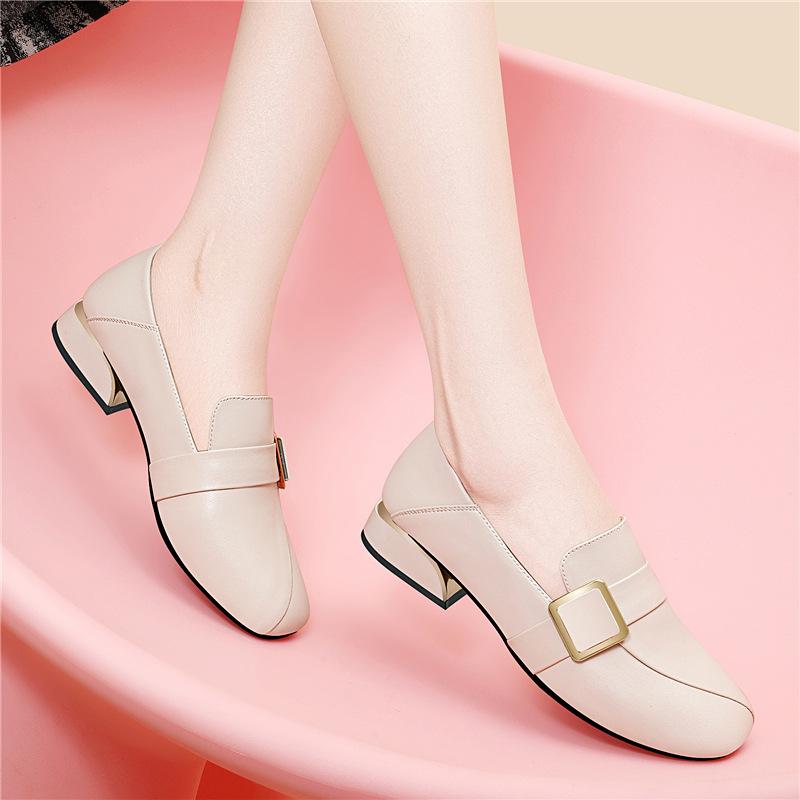 

New autumn British style round head leather loafers one-pedal thick heel single shoes soft sole versatile shoes children 40